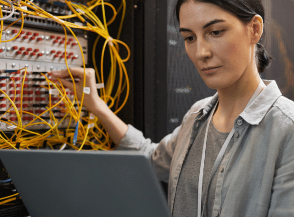 woman working with compute server