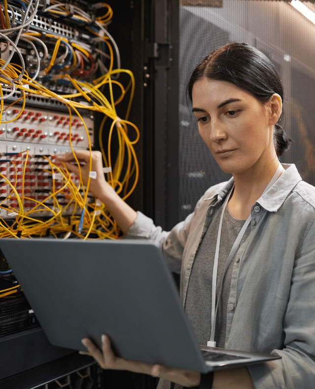 woman working with compute server